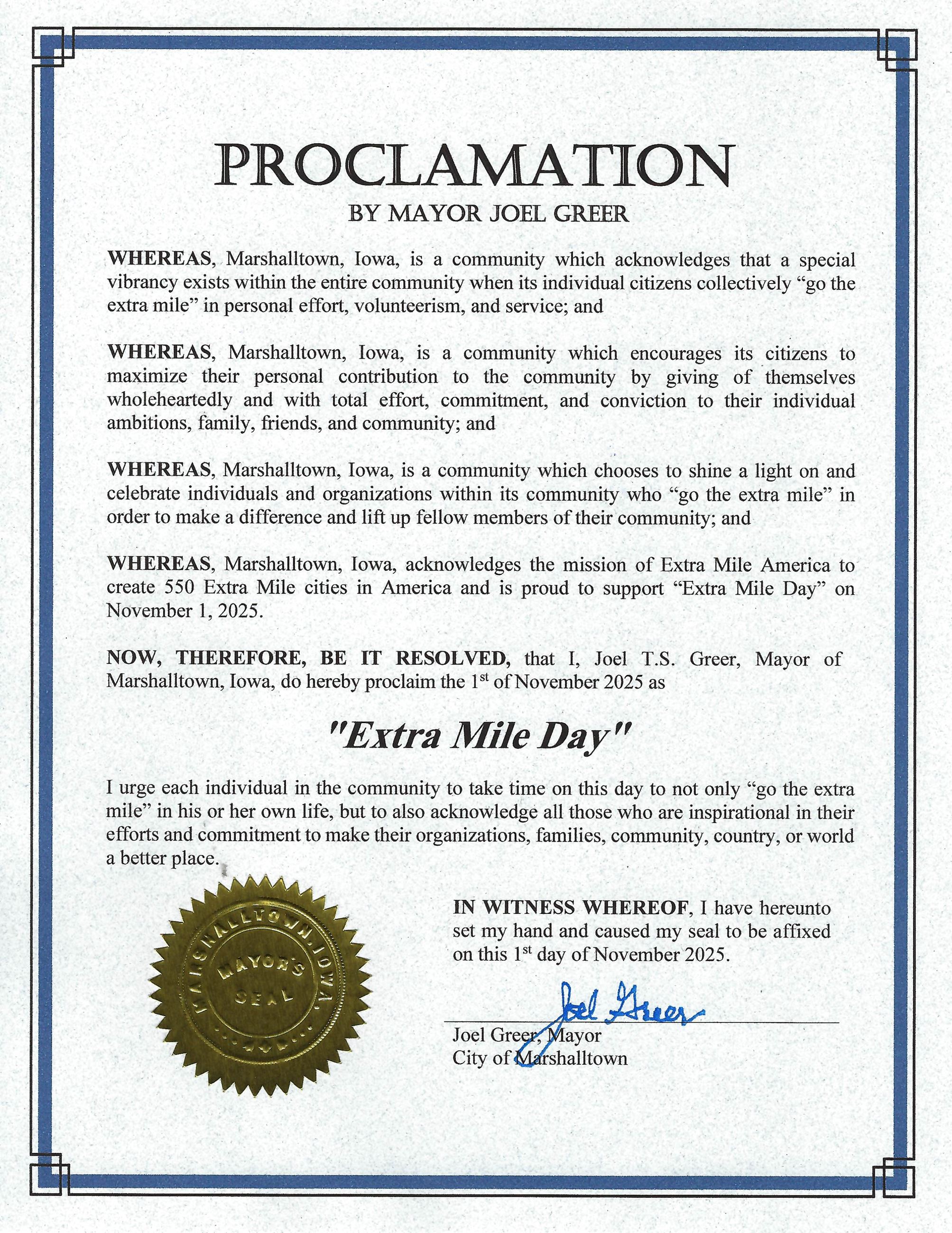 2025-11-01 Extra Mile Day Proclamation