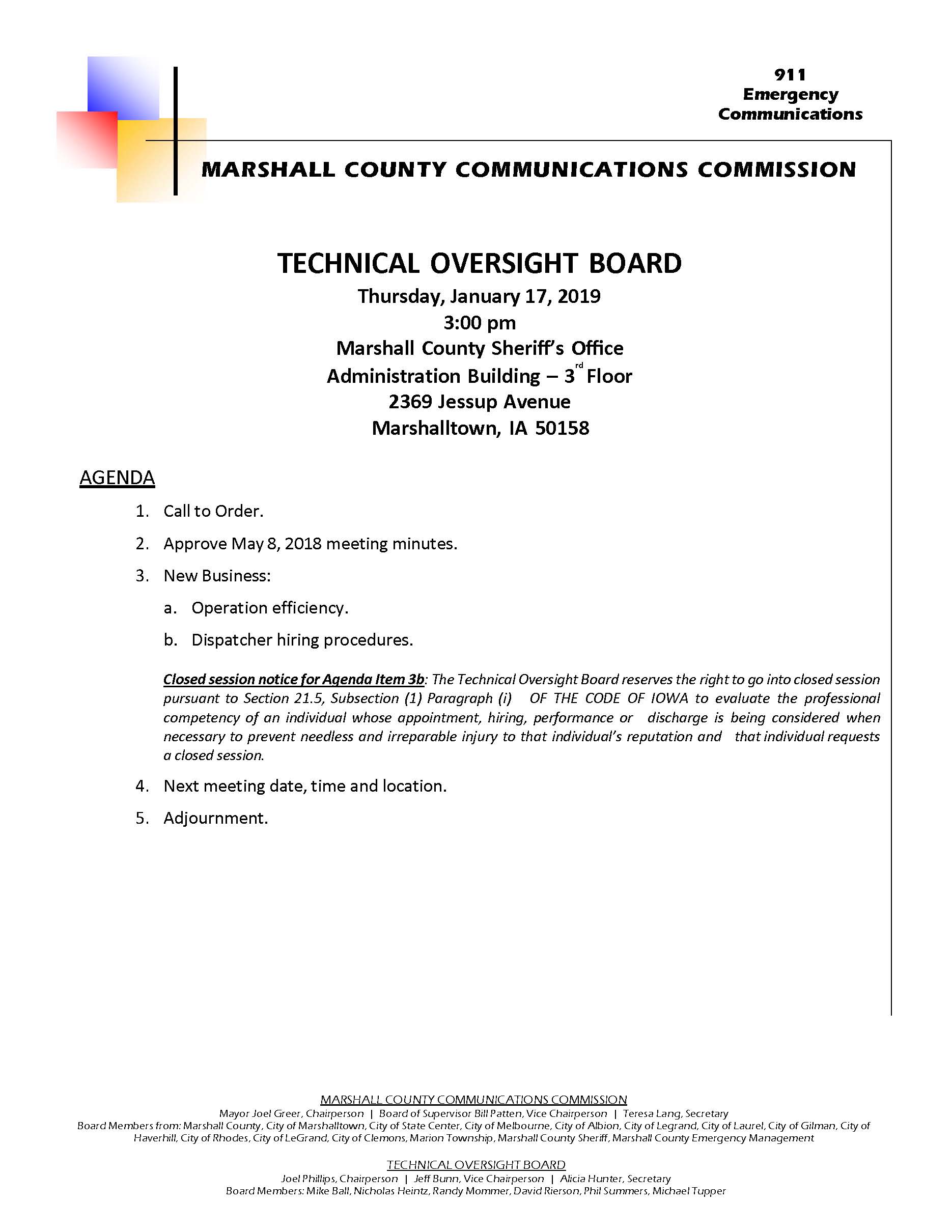 911 TOB Agenda 01-17-19