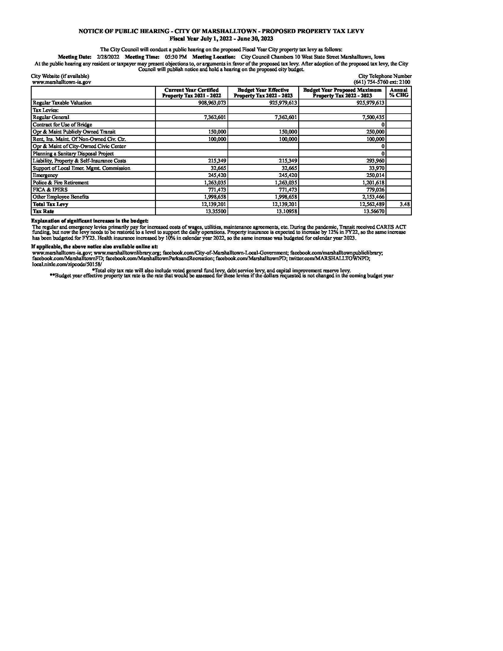 2022-02-14_2022-025_Publication for Hearing Notice of Max Prop Tax Dollars FY23