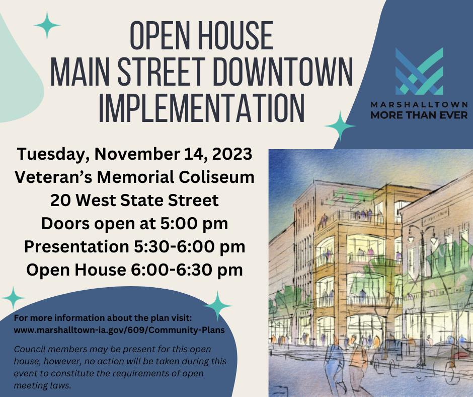 Downtown Implementation Open House flyer 11/14 at 5 pm